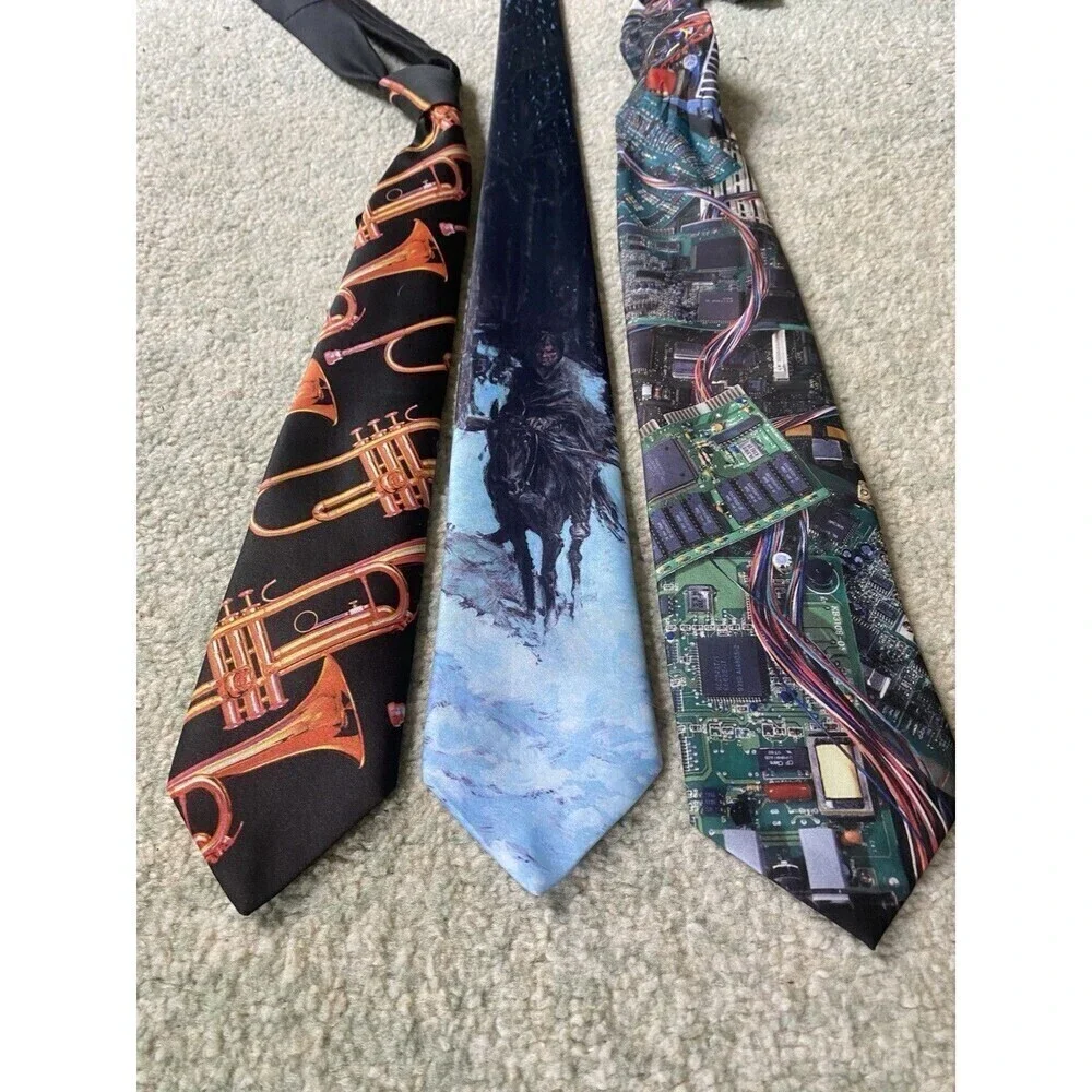 LOT (3) Ralph Marlin Ties - Trumpet, Horse, Indian, Electronics, Wiring, Quirky